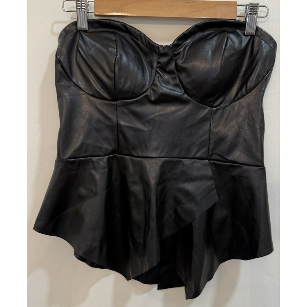 Venus Faux Leather Strapless Top S Black Corset Fairy Grunge Asymmetrical Witchy